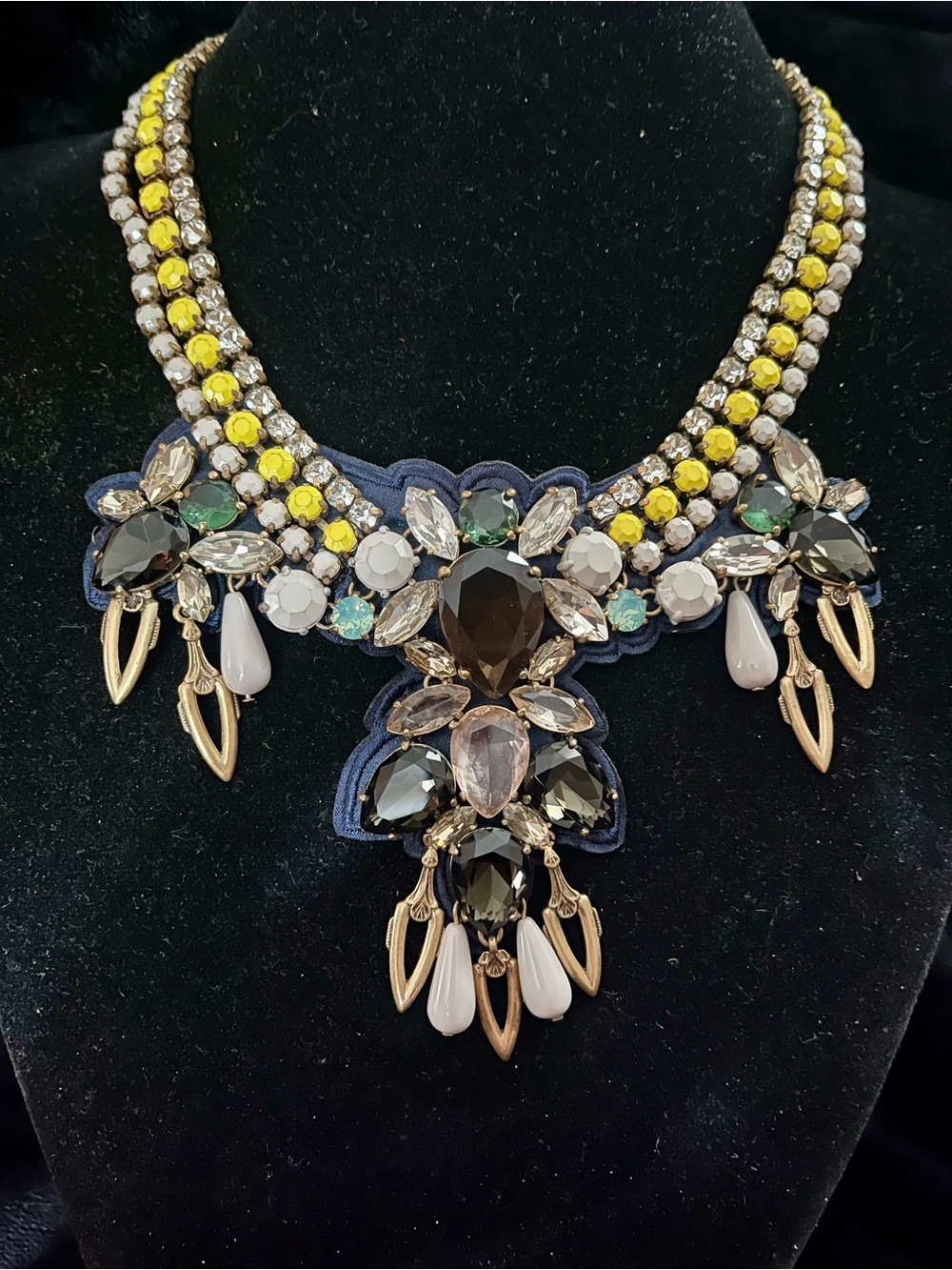 J. Crew Statement Crystal Bib Necklace in Yellow, Green and Black